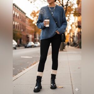 Time and Tru Womens Sweater XXL Blue Speckled Knit Crewneck Long Sleeve